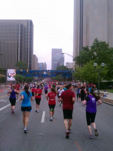 Running downhill just before the upward slope and a major crowd boost.