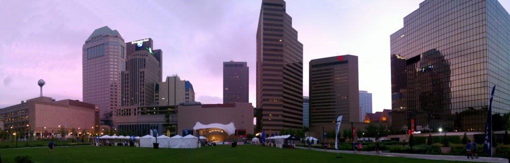 Panoramic view of the Columbus Commons view